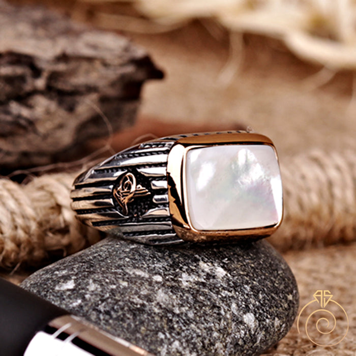 Mother of Pearl Silver Wedding Men’s Ring